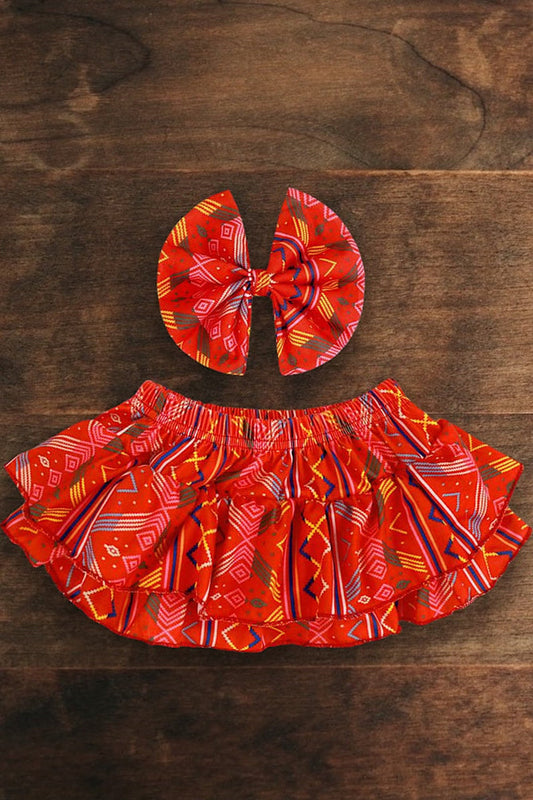 GEOMETRIC BLOOM SKIRT / DOUBLE LAYER RUFFLE. (HAIR CLIP INCLUDED)