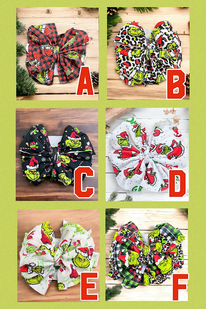 BIG TASSEL MR. GRINCHH PRINTED HEADBANDS.3PCS