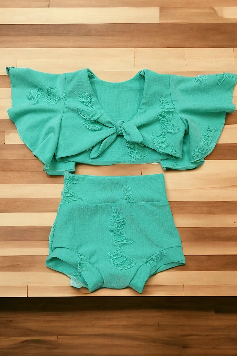 NEON GREEN WITH OPEN BACK CROP TOP SET