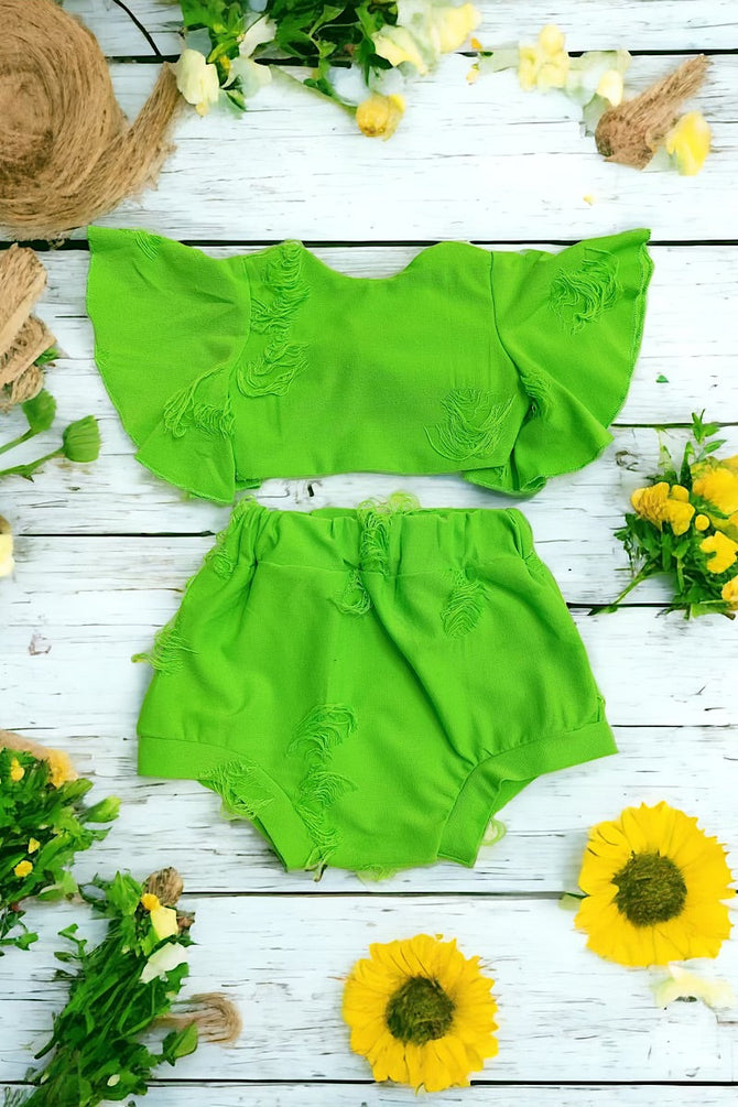 NEON GREEN WITH OPEN BACK CROP TOP SET