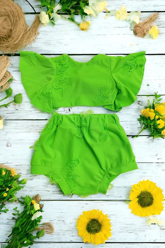 NEON GREEN WITH OPEN BACK CROP TOP SET