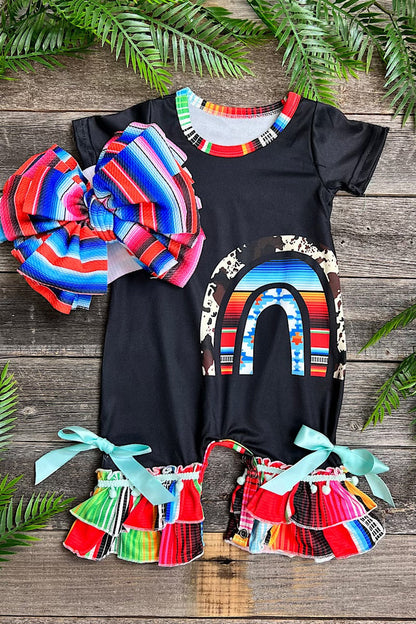 BLACK BABY ONESIE WITH SERAPE PRINTED RAINBOW