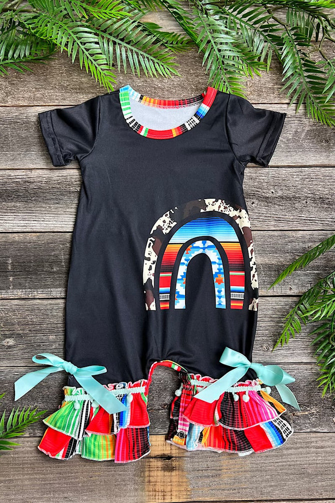 BLACK BABY ONESIE WITH SERAPE PRINTED RAINBOW