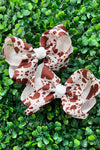COW PRINTED HAIR BOWS 4" WITH MULTI COLOR CENTERED