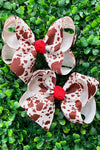 COW PRINTED HAIR BOWS 4" WITH MULTI COLOR CENTERED