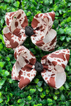 COW PRINTED HAIR BOWS 4" WITH MULTI COLOR CENTERED