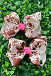 COW PRINTED HAIR BOWS 4" WITH MULTI COLOR CENTERED