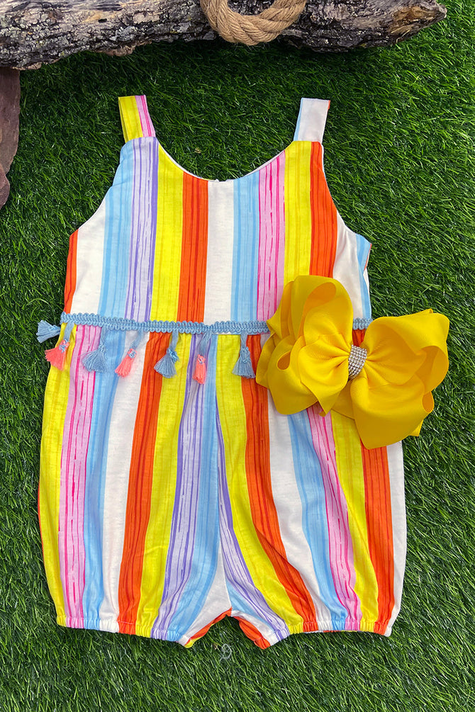 MULTI-COLOR STRIPE GIRL ROMPER W/ TASSEL