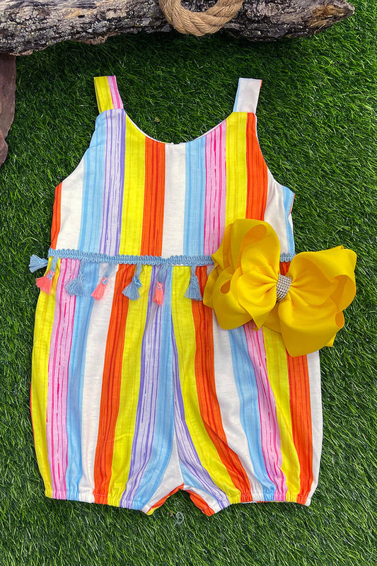 MULTI-COLOR STRIPE GIRL ROMPER W/ TASSEL