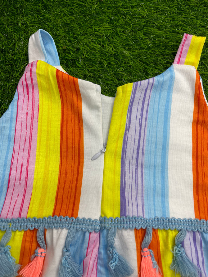 MULTI-COLOR STRIPE GIRL ROMPER W/ TASSEL