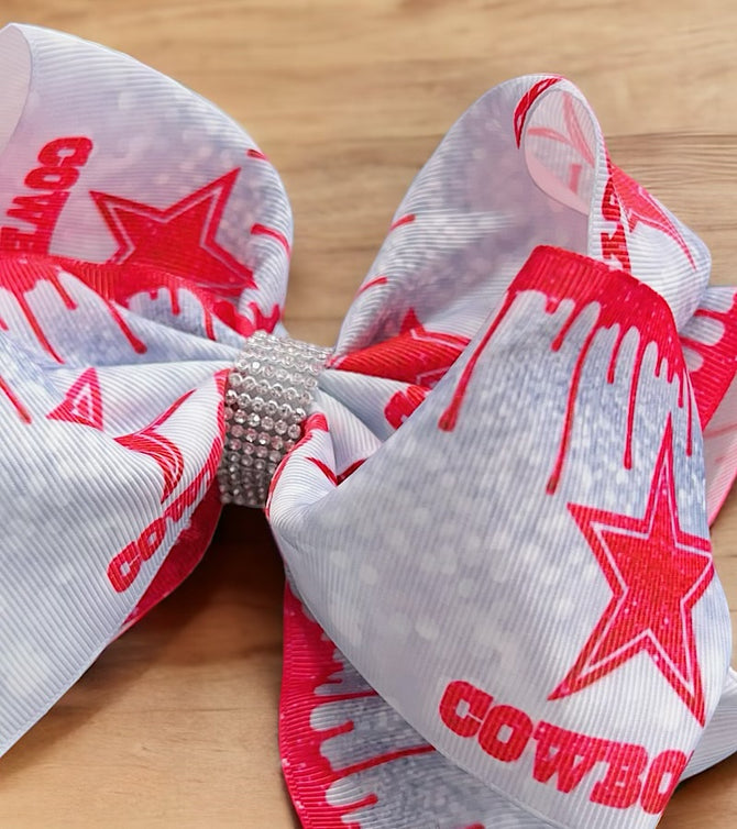 FOOTBALL PRINTED CHARACTER DOUBLE LAYER HAIR BOWS W/ RHINESTONES. 4PCS