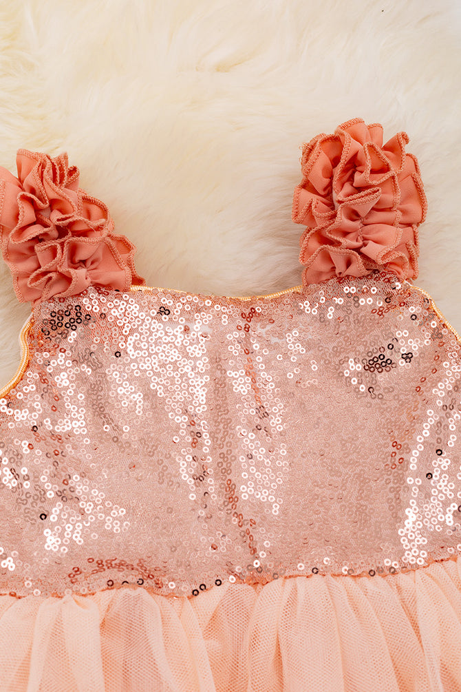 LT. CORAL TULLE DRESS WITH SEQUINS