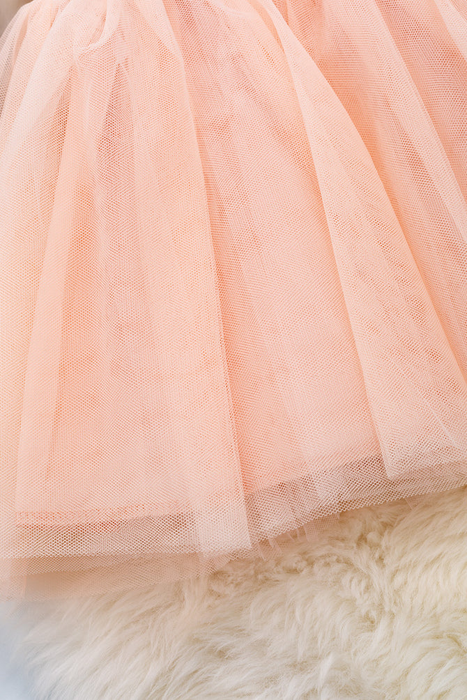 LT. CORAL TULLE DRESS WITH SEQUINS