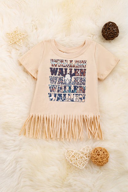 WALLEN" CREAM GRAPHIC TEE WITH FRINGE