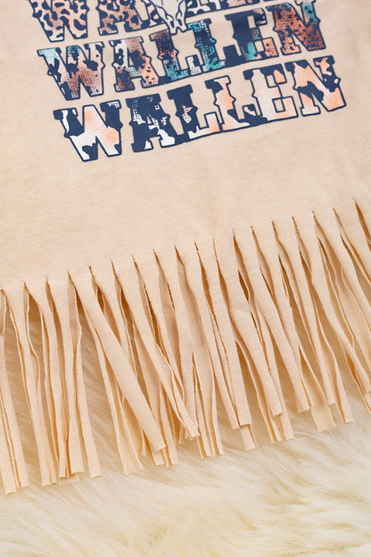 WALLEN" CREAM GRAPHIC TEE WITH FRINGE