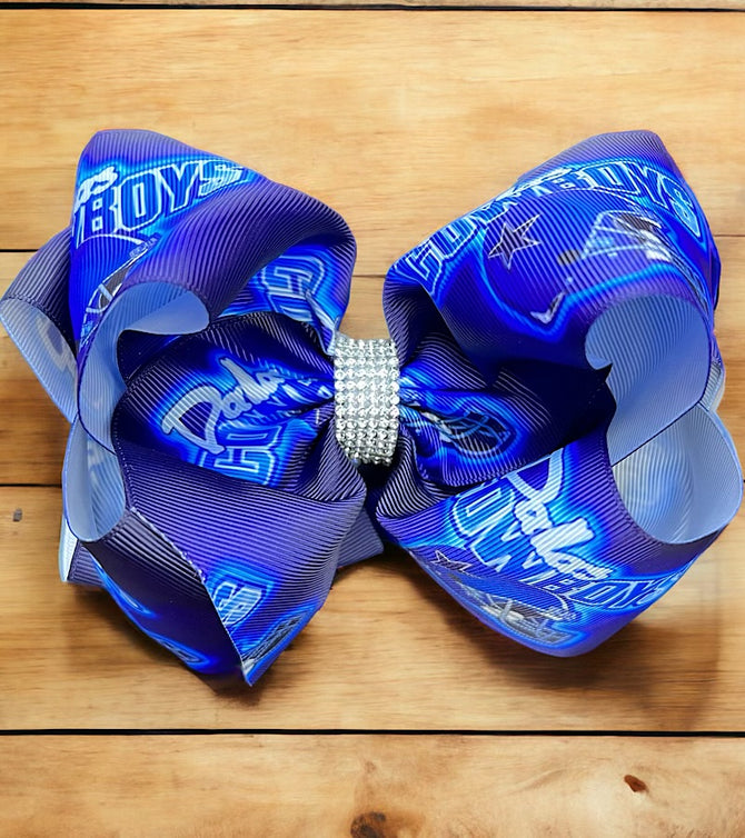 DALLASCOWBOYS PRINTED DOUBLE LAYER HAIR BOWS W/ RHINESTONES. 4PCS