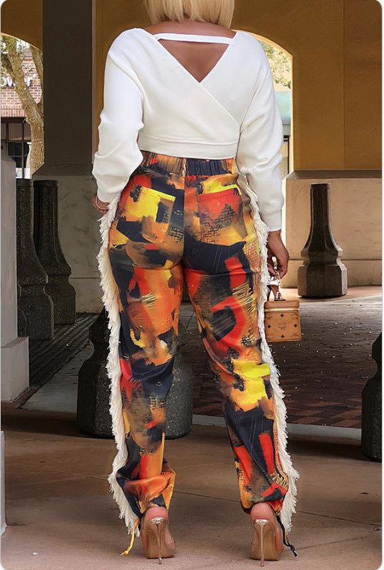 Printed Tassel Pants