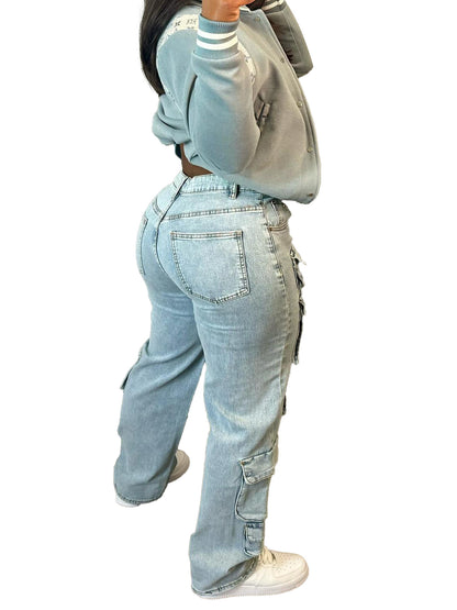 Women's Stretch Multi-Pocket Cargo Denim Pants