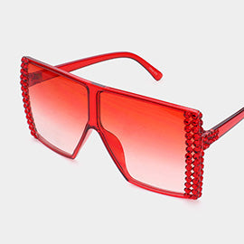 Bling Studded Square Visor Sunglasses