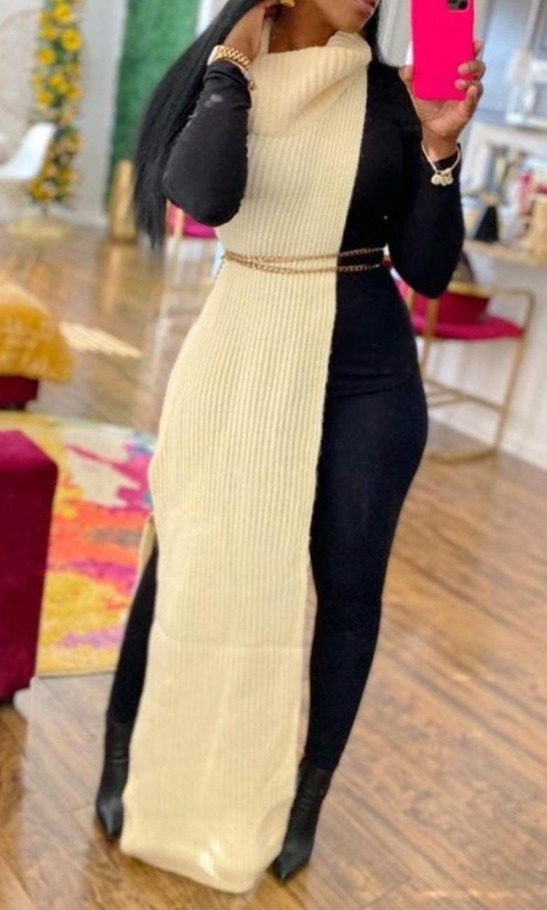 Turtleneck Side Slit Long Sweater Top