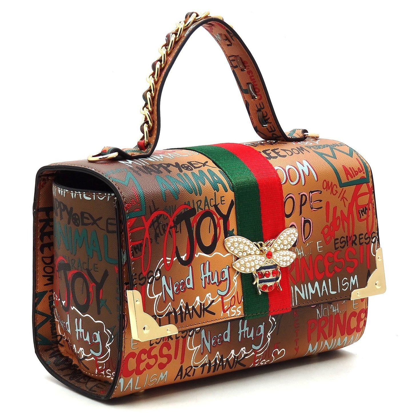 Trendy Multi Graffiti Queen Bee Boxy Satchel 2-in-1