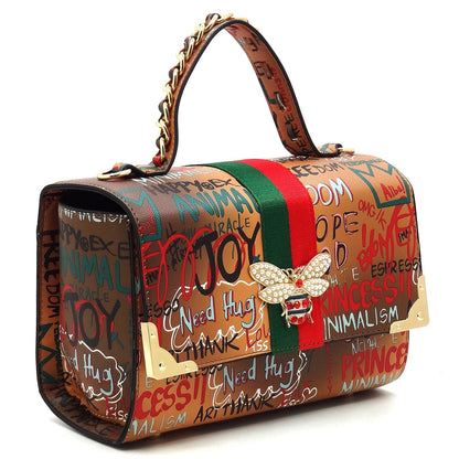 Trendy Multi Graffiti Queen Bee Boxy Satchel 2-in-1