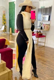 Turtleneck Side Slit Long Sweater Top