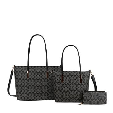 3-in-1 Oval Monogram Printed Tote Set W Wallet