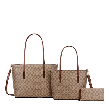 3-in-1 Oval Monogram Printed Tote Set W Wallet