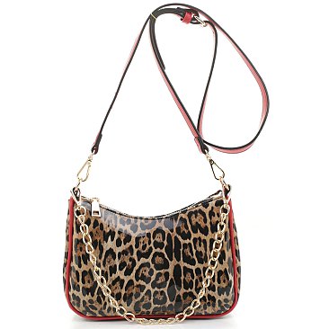 Leopard Chain Link Crossbody Satchel