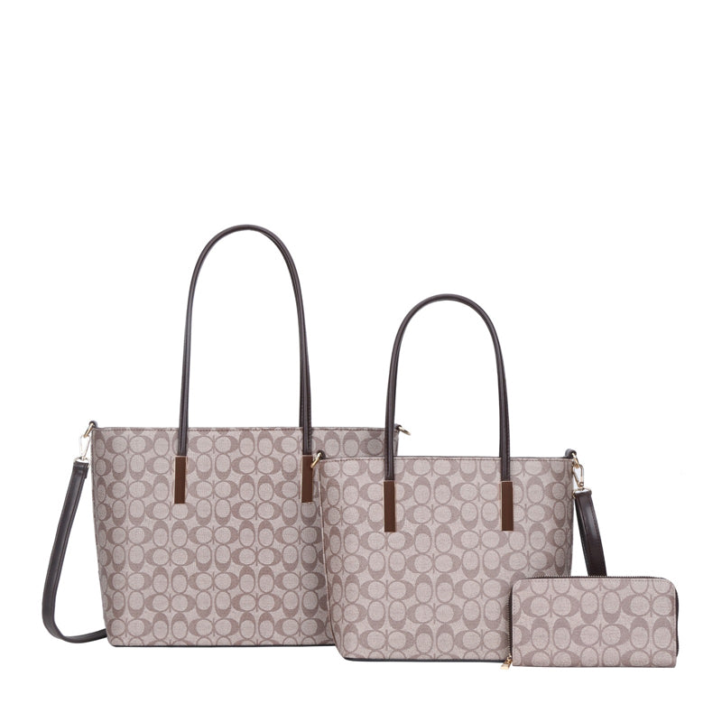 3-in-1 Oval Monogram Printed Tote Set W Wallet