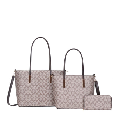 3-in-1 Oval Monogram Printed Tote Set W Wallet
