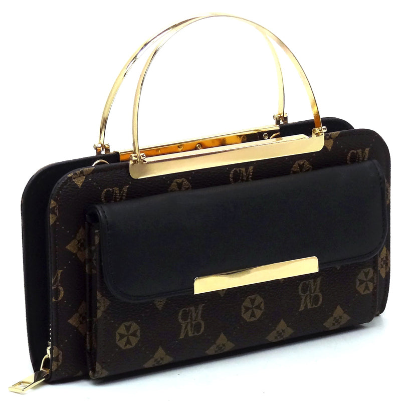 Monogrammed Round Top Handle Crossbody Bag Clutch Wallet