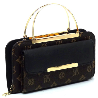 Monogrammed Round Top Handle Crossbody Bag Clutch Wallet
