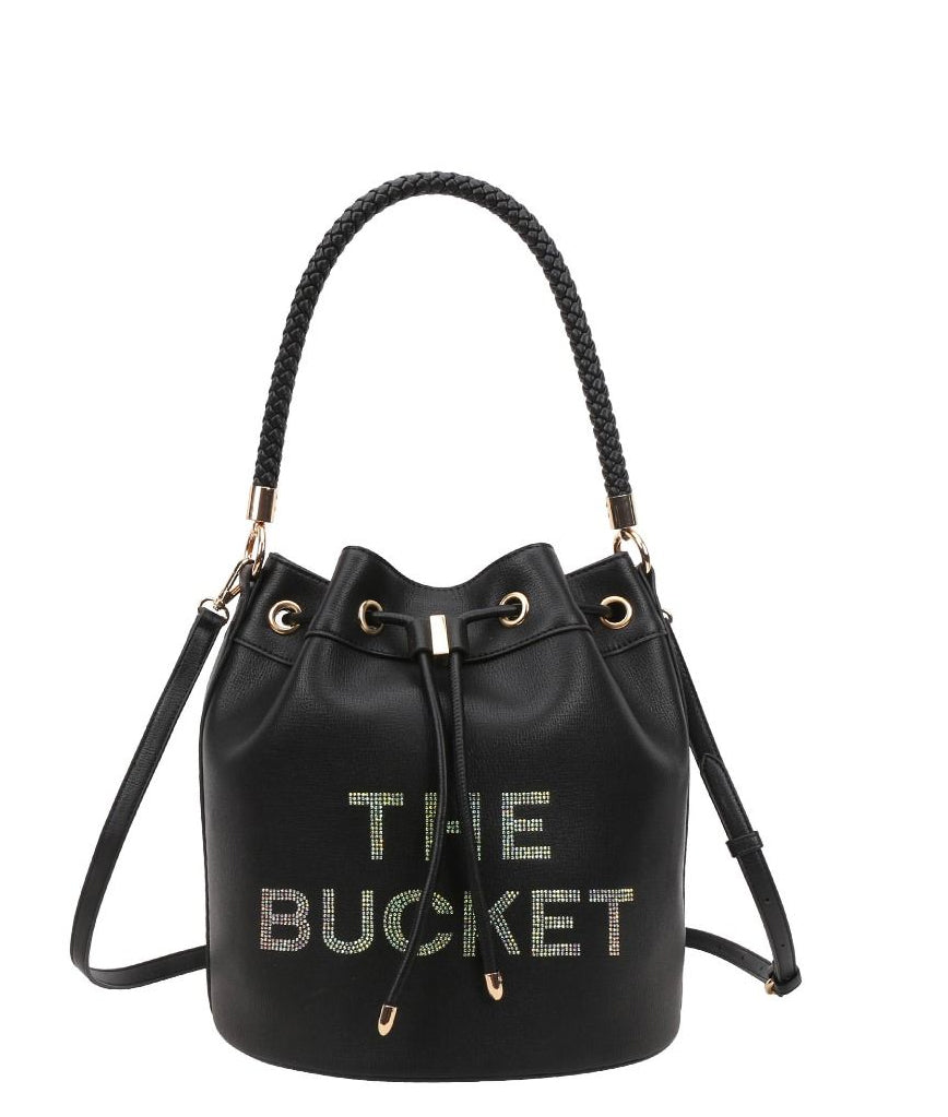 Rhinestoned "The Bucket" Draw String Hobo -Shoulder Bag