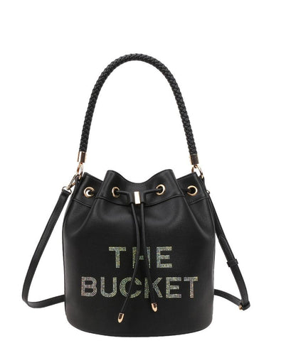 Rhinestoned "The Bucket" Draw String Hobo -Shoulder Bag