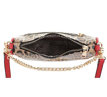 Leopard Chain Link Crossbody Satchel