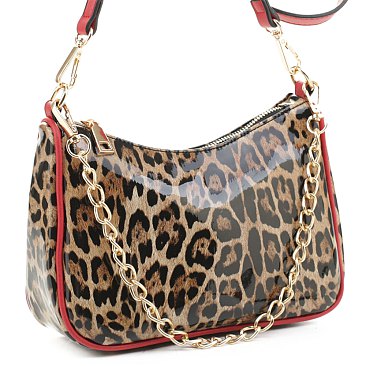 Leopard Chain Link Crossbody Satchel