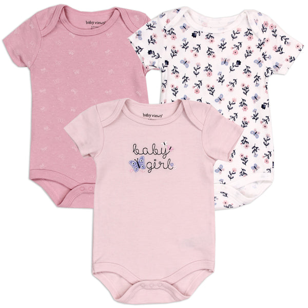 BABY VIEWS Girls Newborn 3-Pack Creeper Set