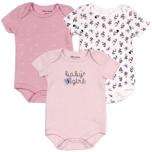 BABY VIEWS Girls Newborn 3-Pack Creeper Set