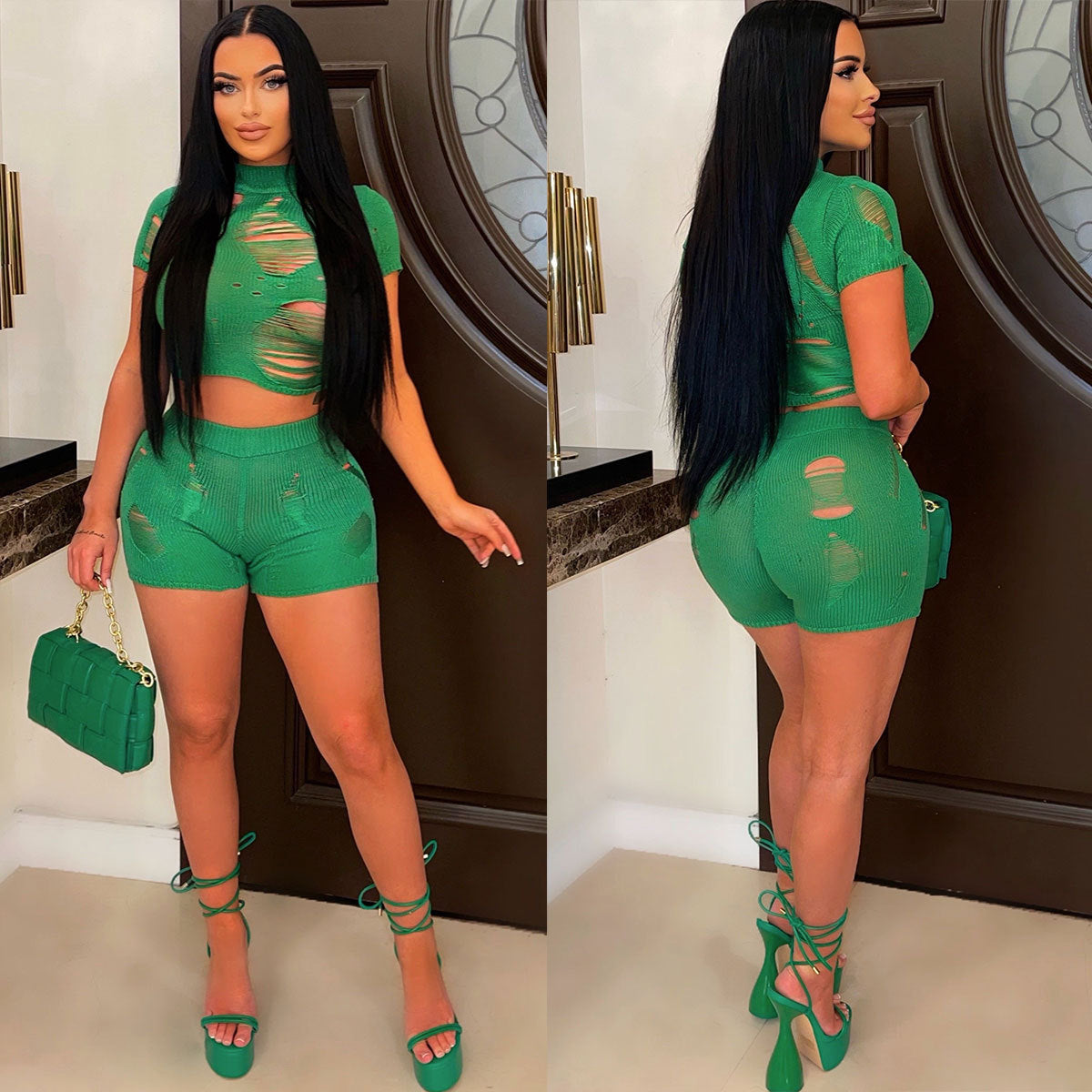 Tight Fitting Hollow Out Sexy Short Set
