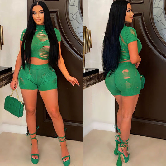 Tight Fitting Hollow Out Sexy Short Set