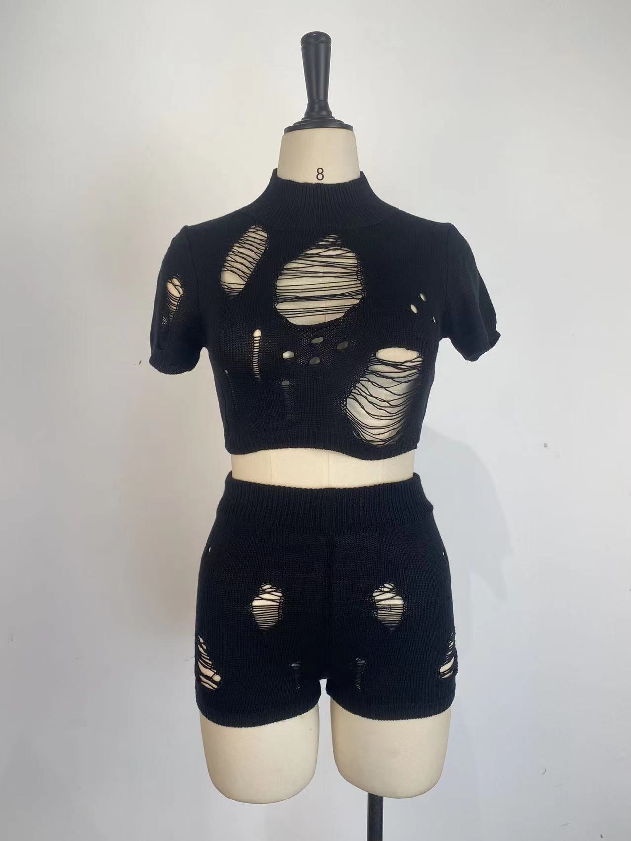 Tight Fitting Hollow Out Sexy Short Set