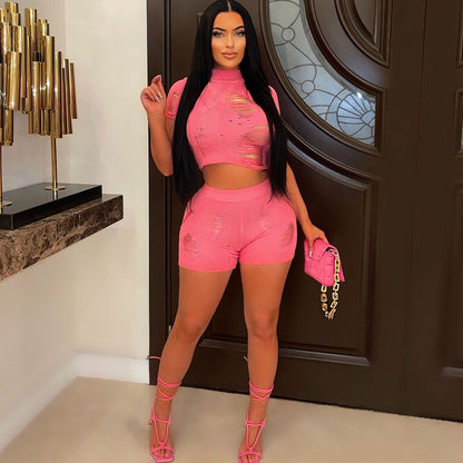 Tight Fitting Hollow Out Sexy Short Set