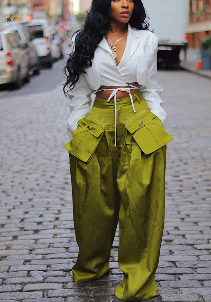 Casual Detachable Pocket Wide Leg Pants