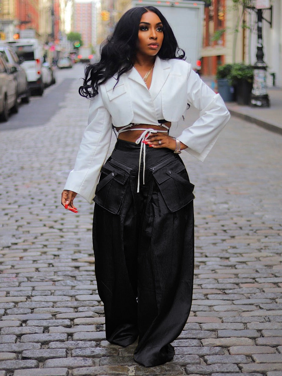 Casual Detachable Pocket Wide Leg Pants