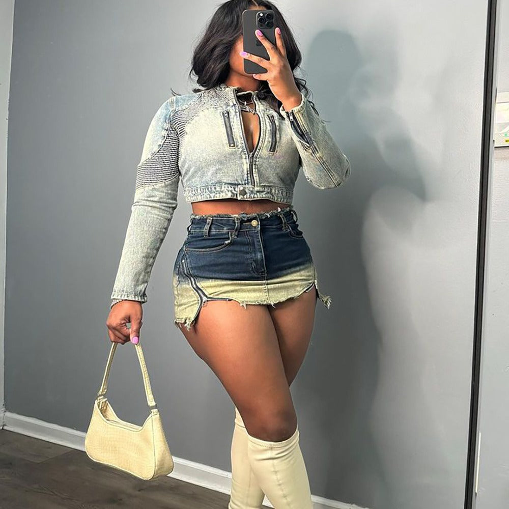 Sexy Zipper Denim Skirt