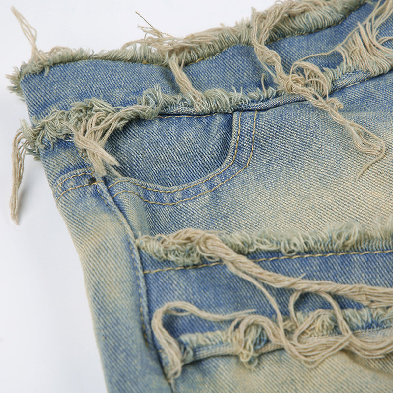 Distressed Tight Fitting Denim High Skirt