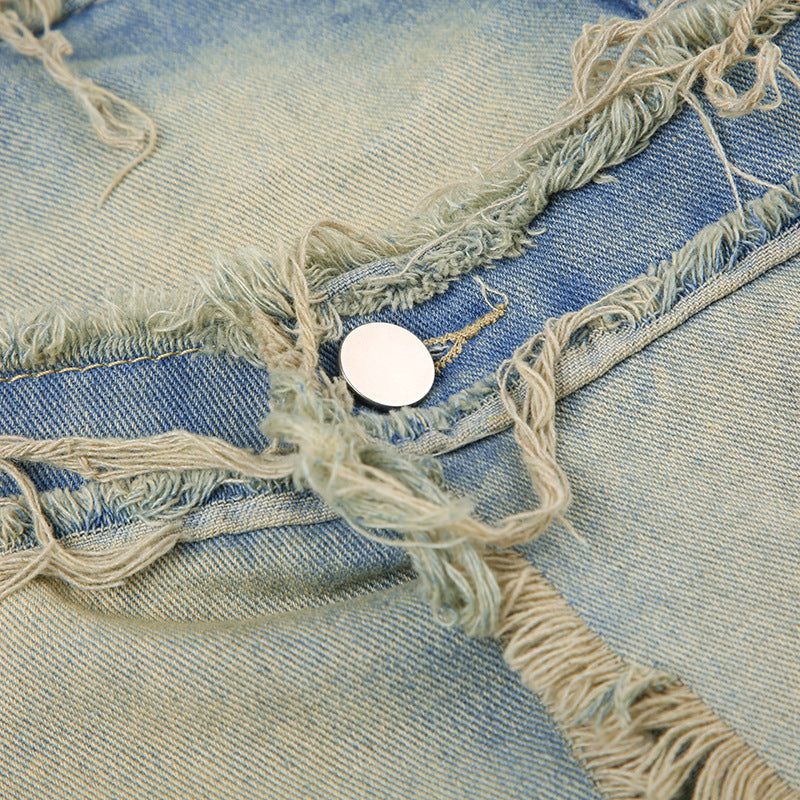 Distressed Tight Fitting Denim High Skirt