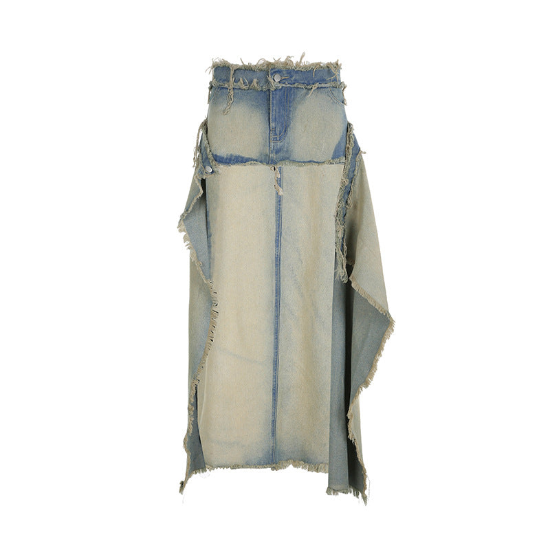 Distressed Tight Fitting Denim High Skirt